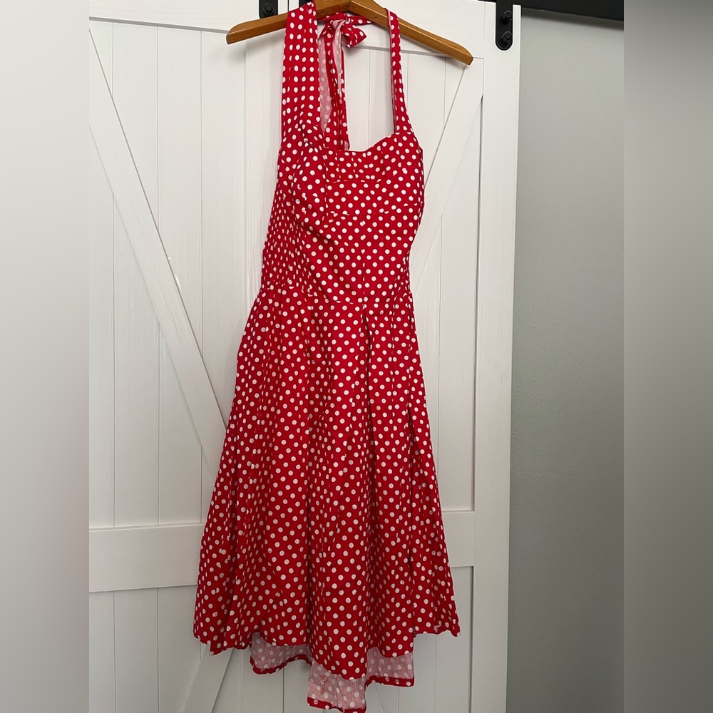 NWT Unique Vintage, Red & White Polkadot Halter Style Dress, XXL